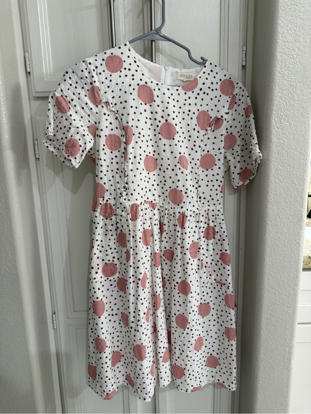 ROOLEE MOM Polka Dot Nursing Friendly Midi Dress Hidden Zippers